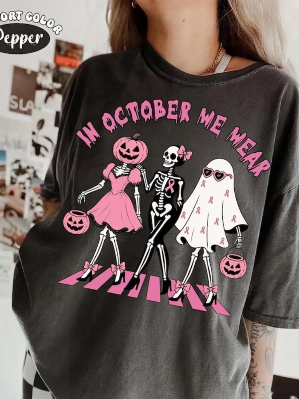 In October We Wear Pink Shirt, Halloween Breast Cancer Awareness Ghost Shirt